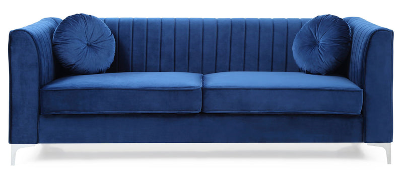 Delray micro suede stationary sofa by Glory Furniture featuring plush cushions and modern design.