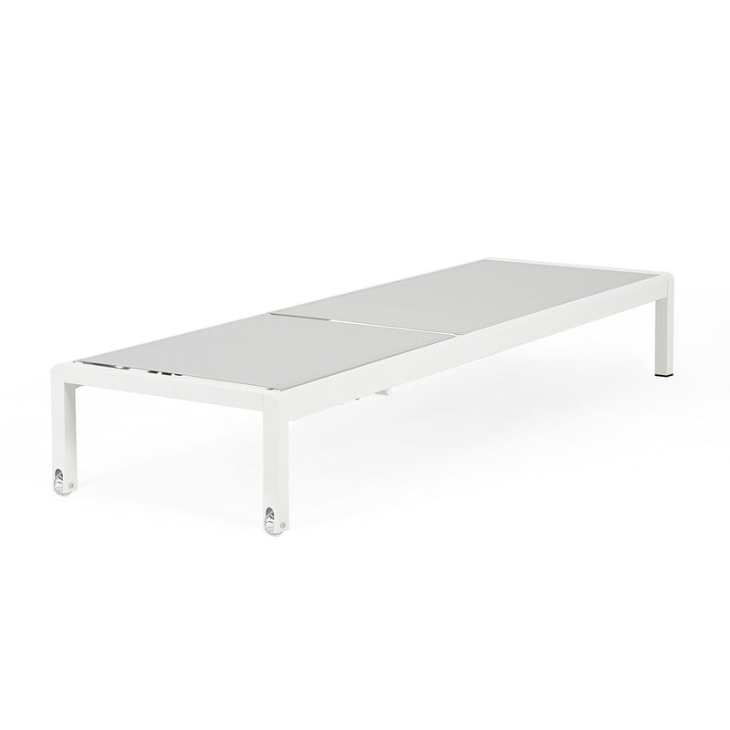 Noble House outdoor patio chaise lounge with five reclining positions, featuring a modern design and comfortable cushioning.