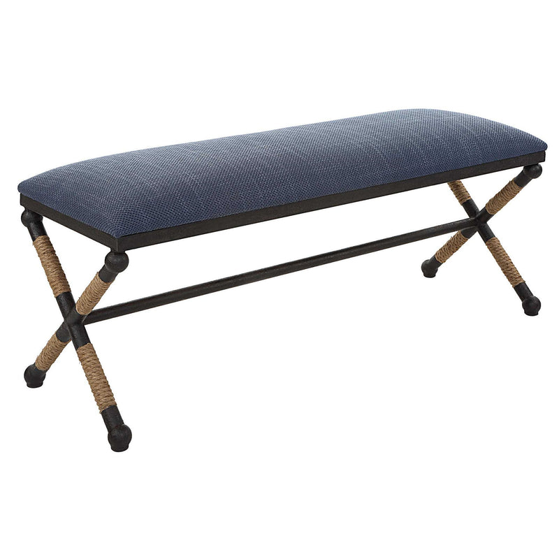 Uttermost Firth accent bench with wooden top and metal legs, ideal for entryway or living room decor.