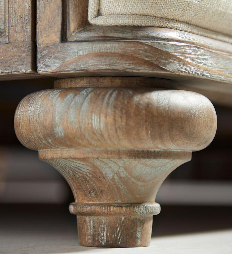 Furniture Architrave Queen Upholstered Panel Bed in Rustic Pine