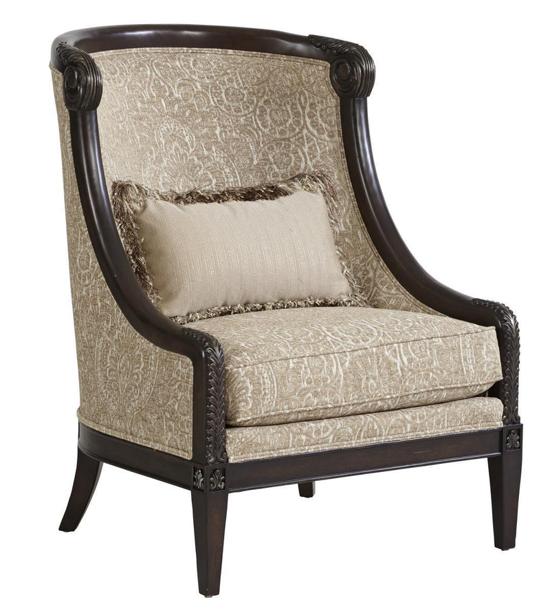 Giovanna Azure Carved Wood Accent Chair