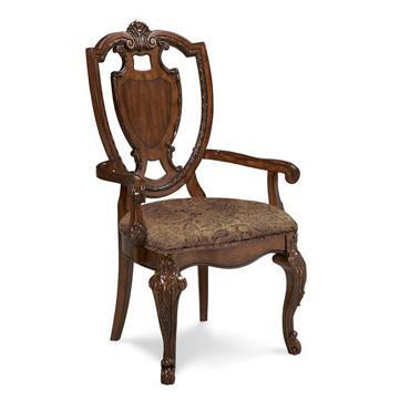 Old World Shield Back Arm Chair w/ Fabric Seat (Set of 2)