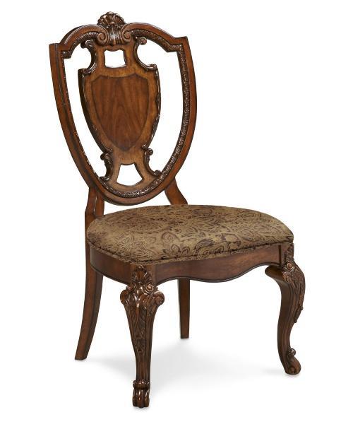 Old World Shield Back Side Chair w/ Fabric Seat (Set of 2)