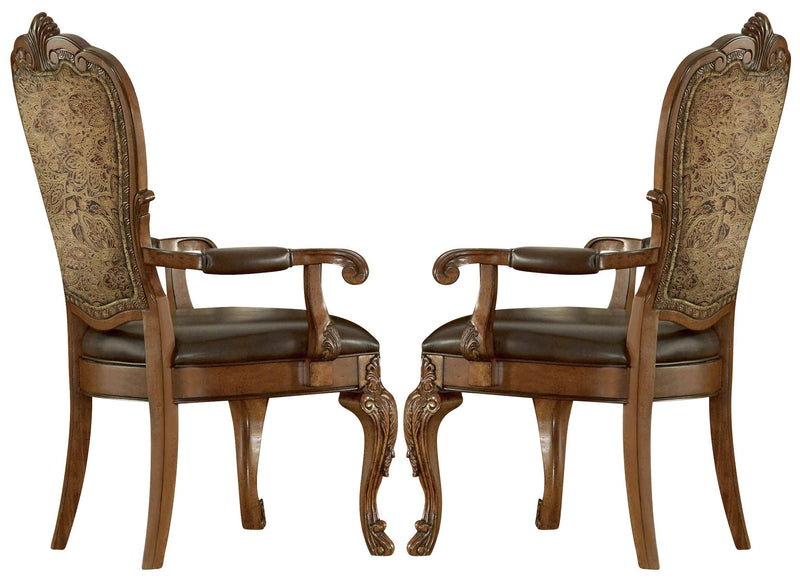 Old World Upholstered Arm Chair in Cherry (Set of 2)
