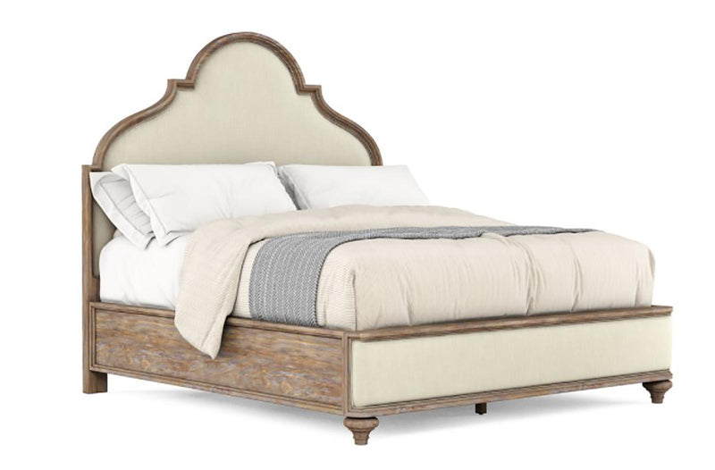 Furniture Architrave King Upholstered Panel Bed in Rustic Pine