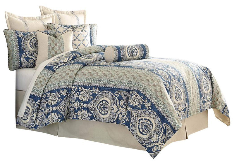 La Rochelle 9-pc Queen Comforter Set in Cadet - R&R Furniture Gallery (Fountain Valley, CA)