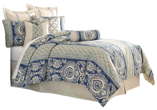La Rochelle 9-pc Queen Comforter Set in Cadet - R&R Furniture Gallery (Fountain Valley, CA)