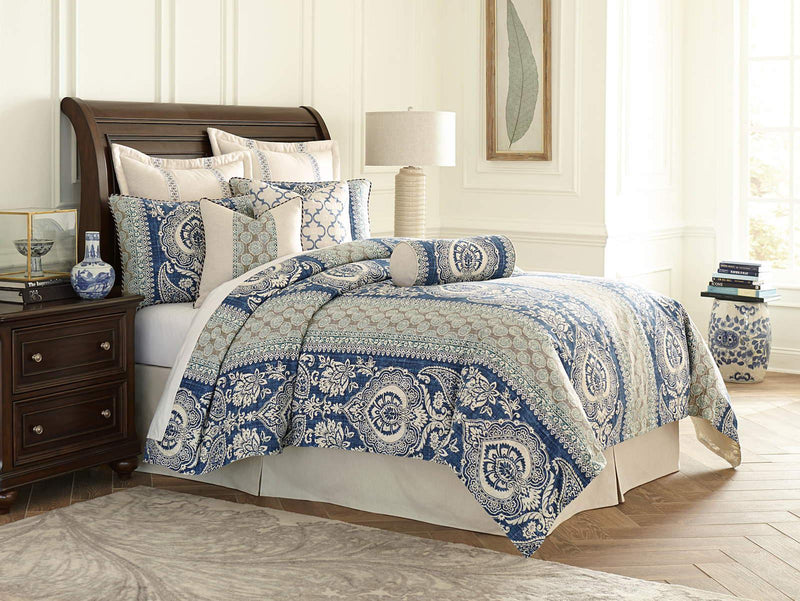 La Rochelle 9-pc Queen Comforter Set in Cadet - R&R Furniture Gallery (Fountain Valley, CA)