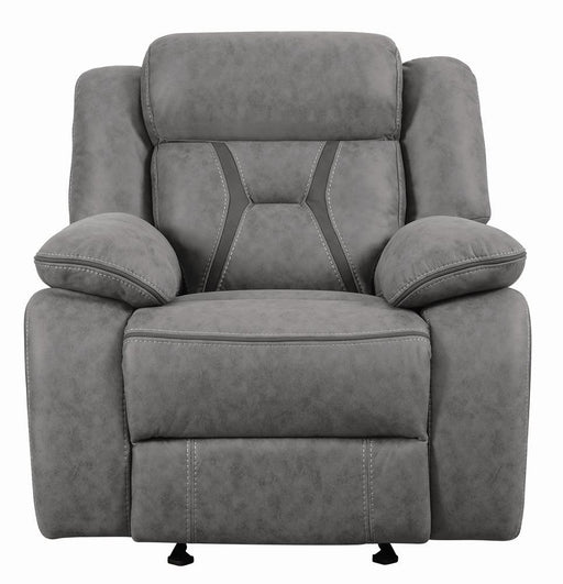 Higgins Overstuffed Upholstered Glider Recliner Grey - R&R Furniture Gallery (Fountain Valley, CA)