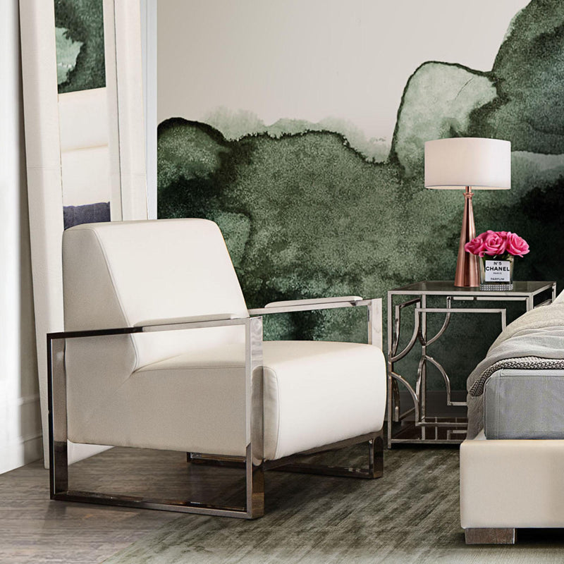 Century Accent Chair w/ Stainless Steel Frame by Diamond Sofa - White - R&R Furniture Gallery (Fountain Valley, CA)