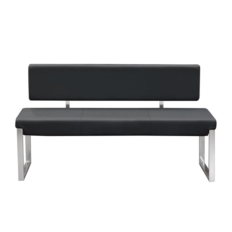Knox Bench w/ Back & Stainless Steel Frame by Diamond Sofa - Black - R&R Furniture Gallery (Fountain Valley, CA)