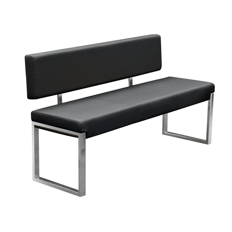 Knox Bench w/ Back & Stainless Steel Frame by Diamond Sofa - Black - R&R Furniture Gallery (Fountain Valley, CA)