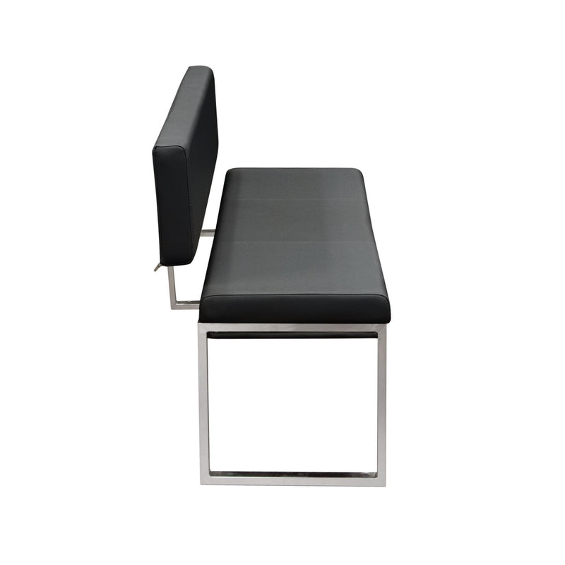 Knox Bench w/ Back & Stainless Steel Frame by Diamond Sofa - Black - R&R Furniture Gallery (Fountain Valley, CA)