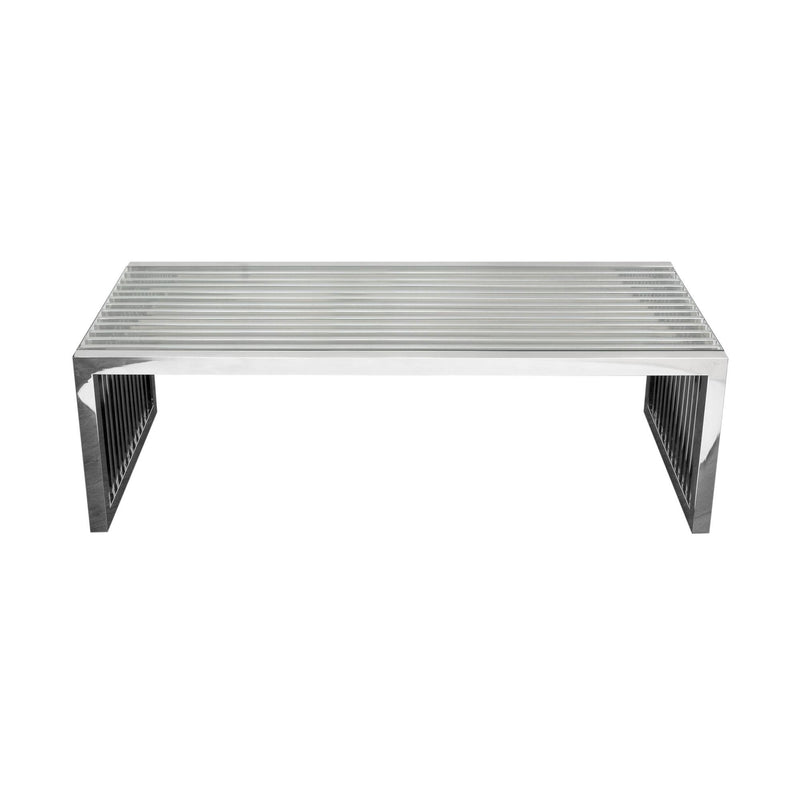 SOHO Rectangular Stainless Steel Cocktail Table w/ Clear, Tempered Glass Top by Diamond Sofa - R&R Furniture Gallery (Fountain Valley, CA)