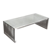 SOHO Rectangular Stainless Steel Cocktail Table w/ Clear, Tempered Glass Top by Diamond Sofa - R&R Furniture Gallery (Fountain Valley, CA)