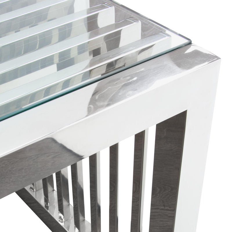 SOHO Rectangular Stainless Steel Cocktail Table w/ Clear, Tempered Glass Top by Diamond Sofa - R&R Furniture Gallery (Fountain Valley, CA)