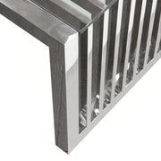SOHO Rectangular Stainless Steel Cocktail Table w/ Clear, Tempered Glass Top by Diamond Sofa - R&R Furniture Gallery (Fountain Valley, CA)