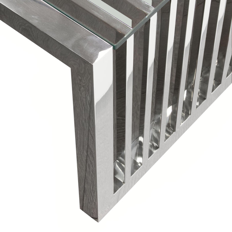 SOHO Rectangular Stainless Steel Cocktail Table w/ Clear, Tempered Glass Top by Diamond Sofa - R&R Furniture Gallery (Fountain Valley, CA)