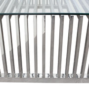 SOHO Rectangular Stainless Steel Cocktail Table w/ Clear, Tempered Glass Top by Diamond Sofa - R&R Furniture Gallery (Fountain Valley, CA)