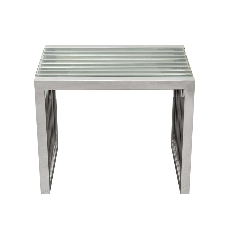 SOHO Rectangular Stainless Steel End Table w/ Clear, Tempered Glass Top by Diamond Sofa - R&R Furniture Gallery (Fountain Valley, CA)