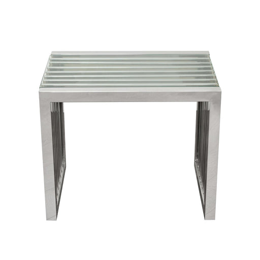 SOHO Rectangular Stainless Steel End Table w/ Clear, Tempered Glass Top by Diamond Sofa - R&R Furniture Gallery (Fountain Valley, CA)