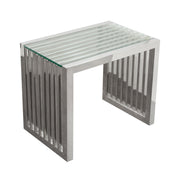 SOHO Rectangular Stainless Steel End Table w/ Clear, Tempered Glass Top by Diamond Sofa - R&R Furniture Gallery (Fountain Valley, CA)