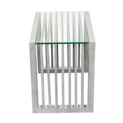 SOHO Rectangular Stainless Steel End Table w/ Clear, Tempered Glass Top by Diamond Sofa - R&R Furniture Gallery (Fountain Valley, CA)