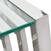 SOHO Rectangular Stainless Steel End Table w/ Clear, Tempered Glass Top by Diamond Sofa - R&R Furniture Gallery (Fountain Valley, CA)