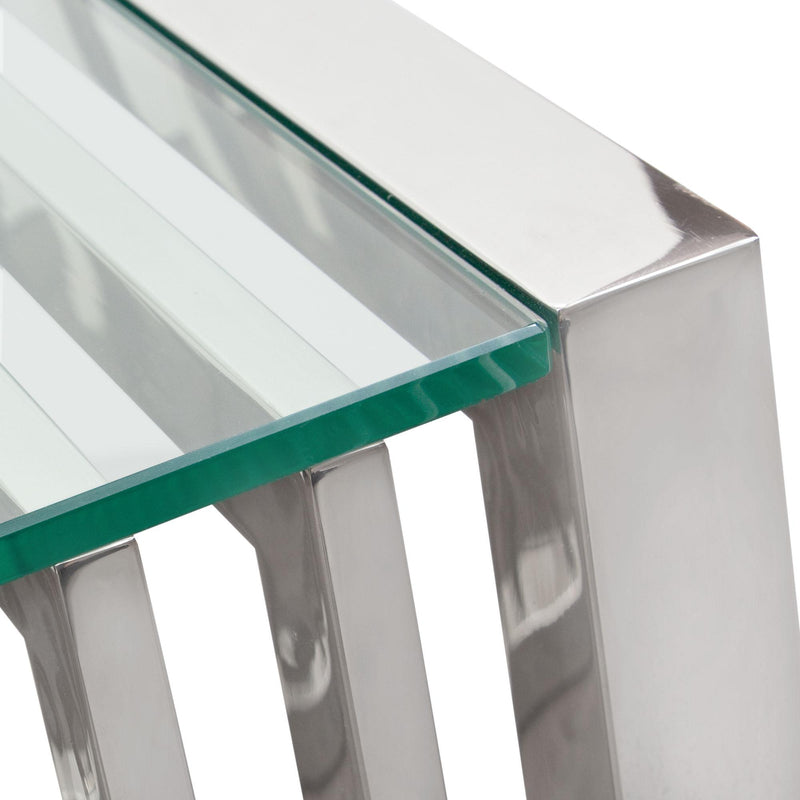 SOHO Rectangular Stainless Steel End Table w/ Clear, Tempered Glass Top by Diamond Sofa - R&R Furniture Gallery (Fountain Valley, CA)