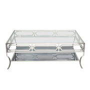 Avalon Cocktail Table with Clear Glass Top, Mirrored Shelf & Stainless Steel Frame by Diamond Sofa - R&R Furniture Gallery (Fountain Valley, CA)