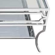 Avalon Cocktail Table with Clear Glass Top, Mirrored Shelf & Stainless Steel Frame by Diamond Sofa - R&R Furniture Gallery (Fountain Valley, CA)
