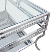 Avalon Cocktail Table with Clear Glass Top, Mirrored Shelf & Stainless Steel Frame by Diamond Sofa - R&R Furniture Gallery (Fountain Valley, CA)