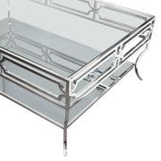 Avalon Cocktail Table with Clear Glass Top, Mirrored Shelf & Stainless Steel Frame by Diamond Sofa - R&R Furniture Gallery (Fountain Valley, CA)