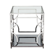 Avalon End Table with Clear Glass Top, Mirrored Shelf & Stainless Steel Frame by Diamond Sofa - R&R Furniture Gallery (Fountain Valley, CA)