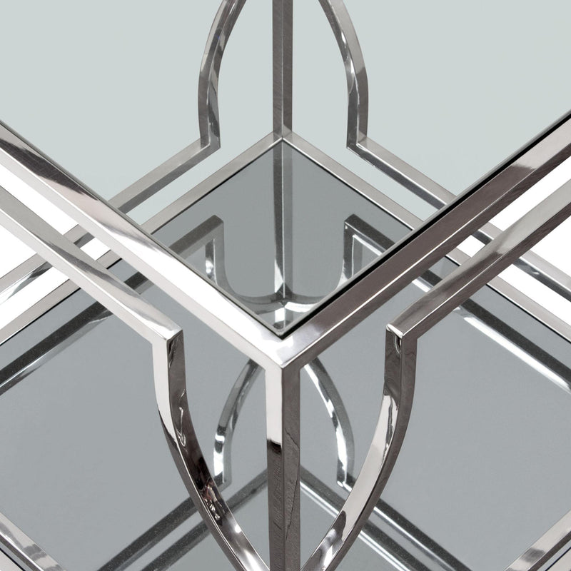 Avalon End Table with Clear Glass Top, Mirrored Shelf & Stainless Steel Frame by Diamond Sofa - R&R Furniture Gallery (Fountain Valley, CA)