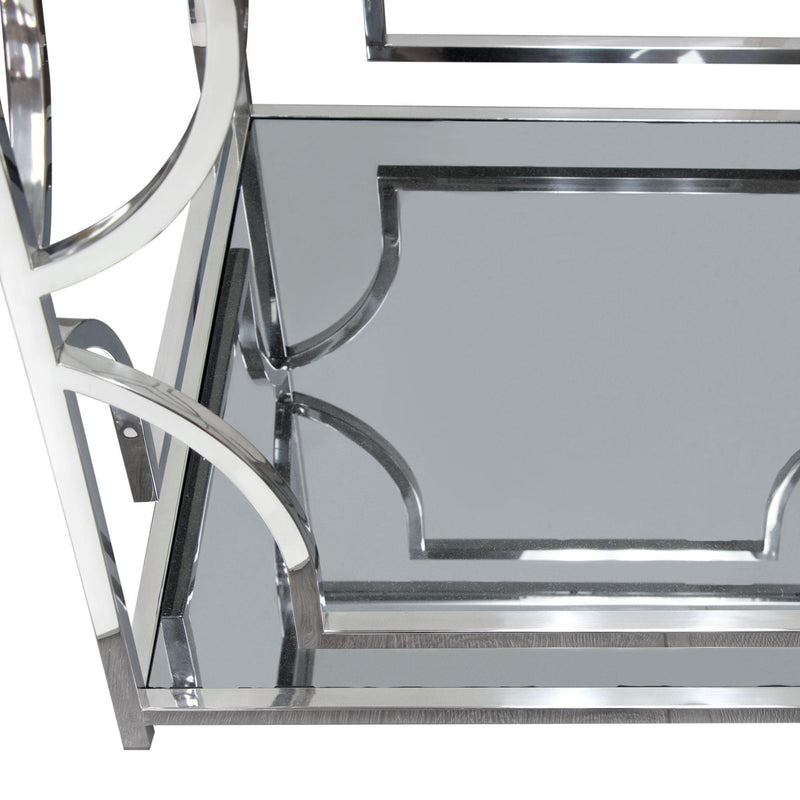 Avalon End Table with Clear Glass Top, Mirrored Shelf & Stainless Steel Frame by Diamond Sofa - R&R Furniture Gallery (Fountain Valley, CA)
