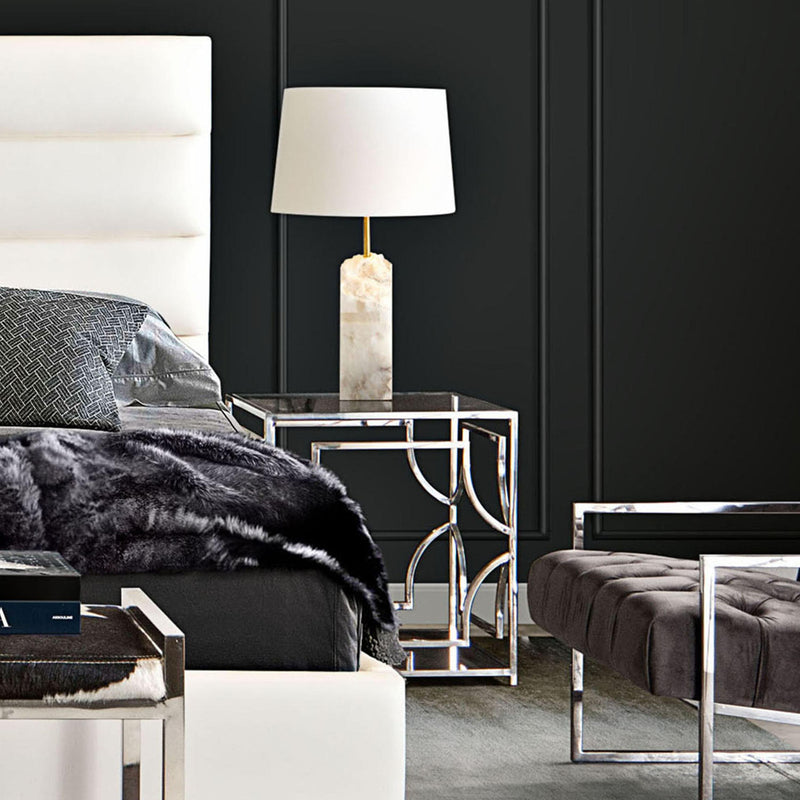 Avalon End Table with Clear Glass Top, Mirrored Shelf & Stainless Steel Frame by Diamond Sofa - R&R Furniture Gallery (Fountain Valley, CA)