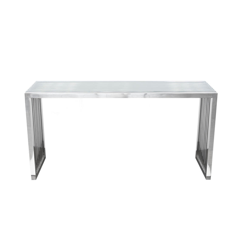 SOHO Rectangular Stainless Steel Console Table w/ Clear, Tempered Glass Top by Diamond Sofa - R&R Furniture Gallery (Fountain Valley, CA)