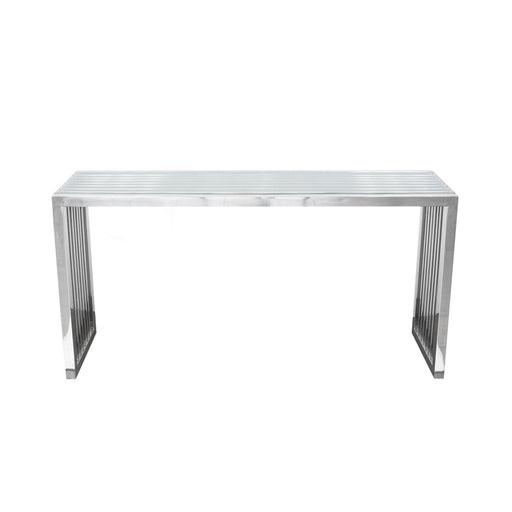 SOHO Rectangular Stainless Steel Console Table w/ Clear, Tempered Glass Top by Diamond Sofa - R&R Furniture Gallery (Fountain Valley, CA)