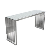 SOHO Rectangular Stainless Steel Console Table w/ Clear, Tempered Glass Top by Diamond Sofa - R&R Furniture Gallery (Fountain Valley, CA)