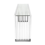 SOHO Rectangular Stainless Steel Console Table w/ Clear, Tempered Glass Top by Diamond Sofa - R&R Furniture Gallery (Fountain Valley, CA)