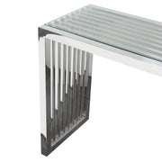 SOHO Rectangular Stainless Steel Console Table w/ Clear, Tempered Glass Top by Diamond Sofa - R&R Furniture Gallery (Fountain Valley, CA)
