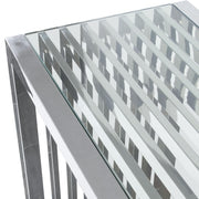 SOHO Rectangular Stainless Steel Console Table w/ Clear, Tempered Glass Top by Diamond Sofa - R&R Furniture Gallery (Fountain Valley, CA)