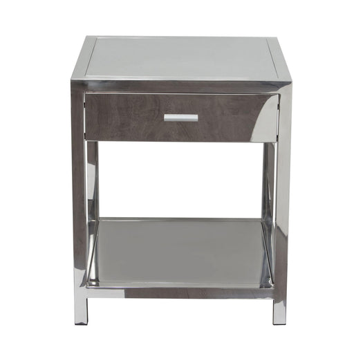 Corleo 1-Drawer Accent Table in Polished Stainless Steel by Diamond Sofa - R&R Furniture Gallery (Fountain Valley, CA)