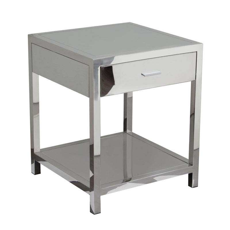 Corleo 1-Drawer Accent Table in Polished Stainless Steel by Diamond Sofa - R&R Furniture Gallery (Fountain Valley, CA)