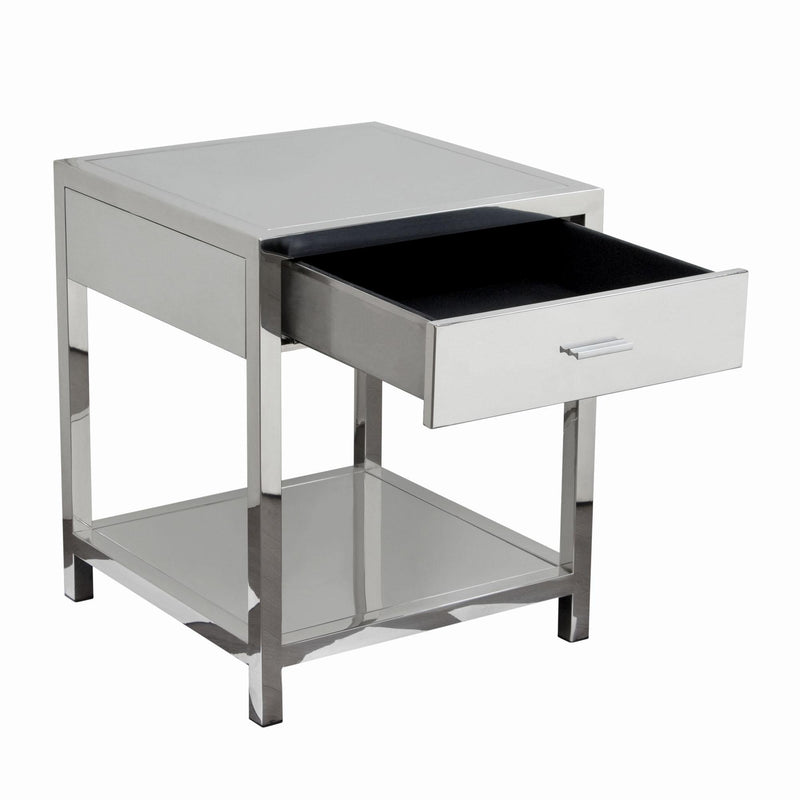 Corleo 1-Drawer Accent Table in Polished Stainless Steel by Diamond Sofa - R&R Furniture Gallery (Fountain Valley, CA)