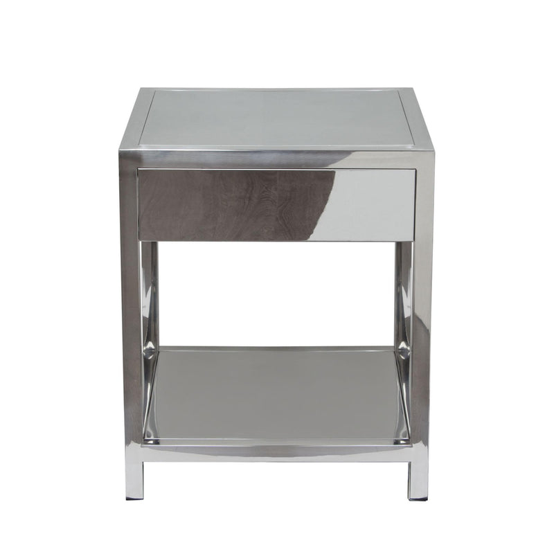 Corleo 1-Drawer Accent Table in Polished Stainless Steel by Diamond Sofa - R&R Furniture Gallery (Fountain Valley, CA)