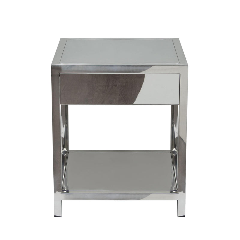 Corleo 1-Drawer Accent Table in Polished Stainless Steel by Diamond Sofa - R&R Furniture Gallery (Fountain Valley, CA)