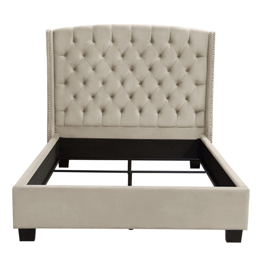 Majestic Queen Tufted Bed in Tan Velvet with Nail Head Wing Accents by Diamond Sofa - R&R Furniture Gallery (Fountain Valley, CA)