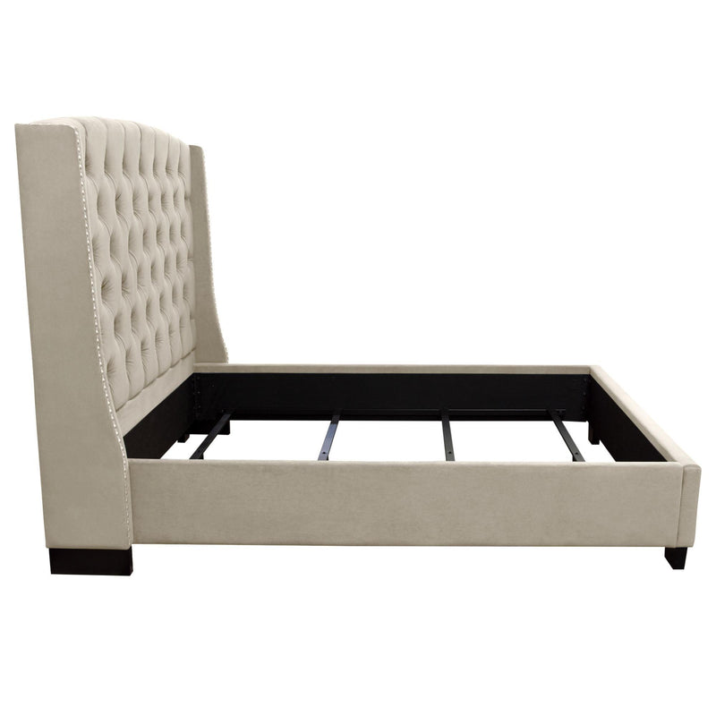 Majestic Queen Tufted Bed in Tan Velvet with Nail Head Wing Accents by Diamond Sofa - R&R Furniture Gallery (Fountain Valley, CA)